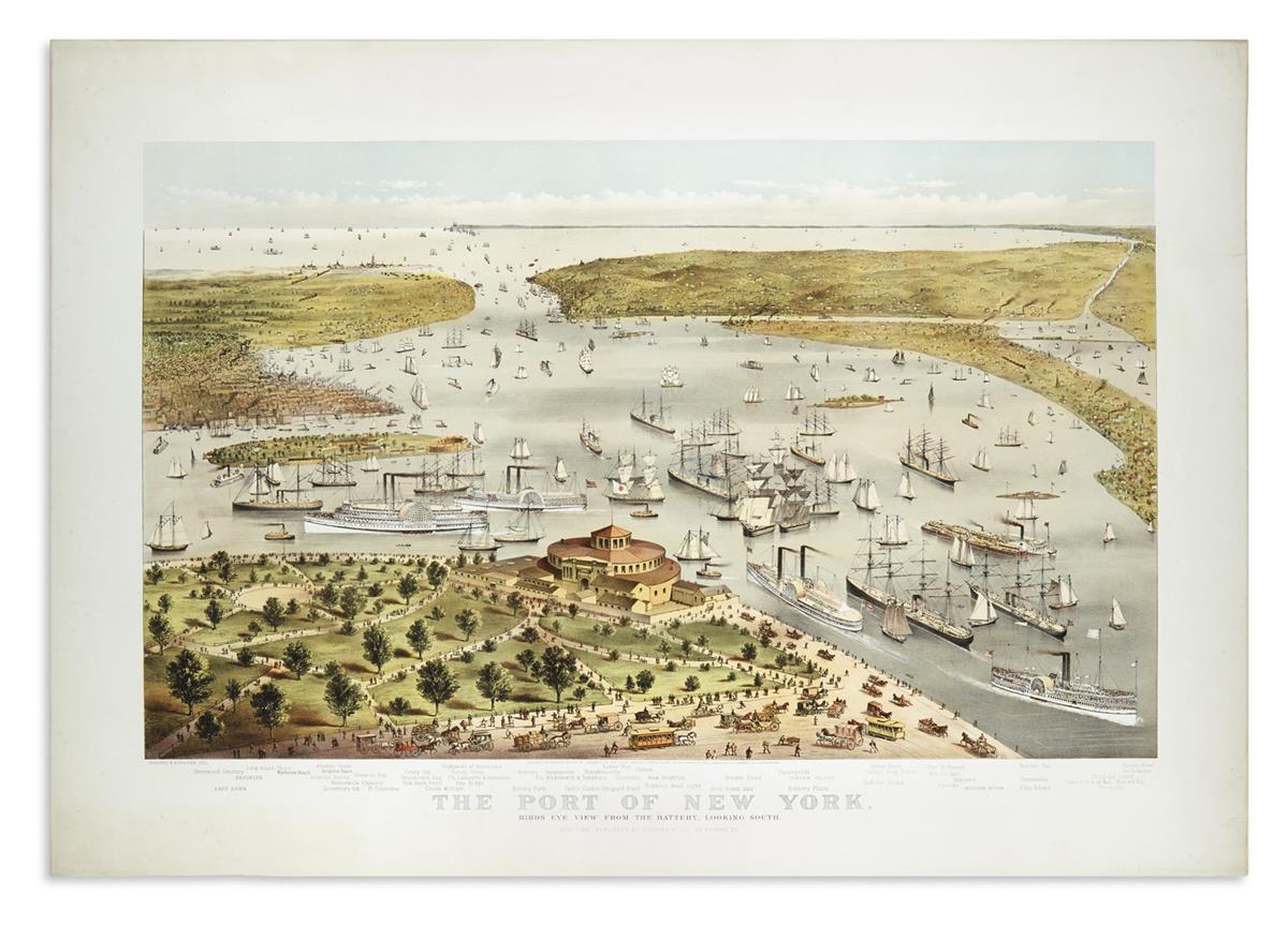 CURRIER & IVES. The Port of New York. Birds Eye View From The Battery, Looking South.